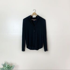 [Victoria's Secret] Black Long Sleeve Lace Detail Soft Button Down Top